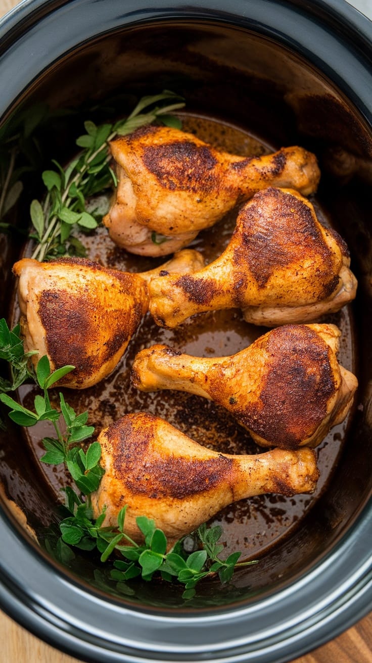Moroccan-spiced chicken drumsticks in a slow cooker